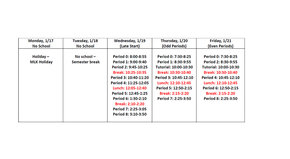 WHS Unique January Bell Schedules