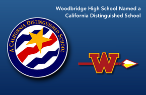 Woodbridge High recognized as a California Distinguished School, with their logo displayed.